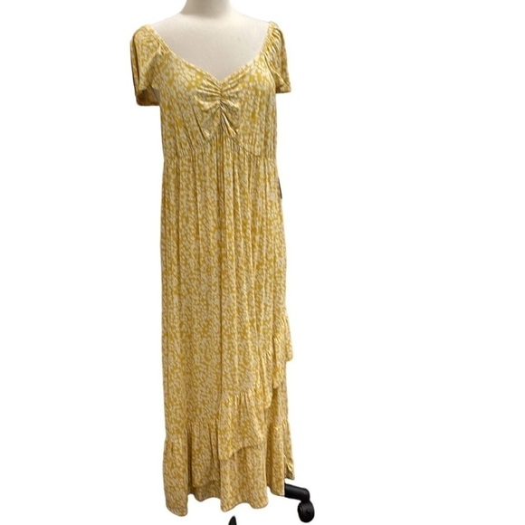 Nwt Isabel Maternity Stretch Floral Print Ruffled Maxi Dress SZ XL Yellow - Picture 3 of 8